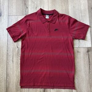 Vintage Nike Sportswear Fit-Dry‎ Red Striped Short Sleeve Polo Shirt Mens XL